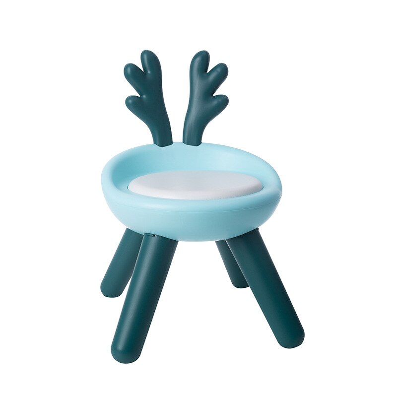 Kinderen Stoel Rugleuning Kruk Baby Kleine Bench Cartoon Konijn Herten Babyzitje Plastic Eetkamerstoel Voor Huishoudelijke Kleuterschool: Blue Deer Soft