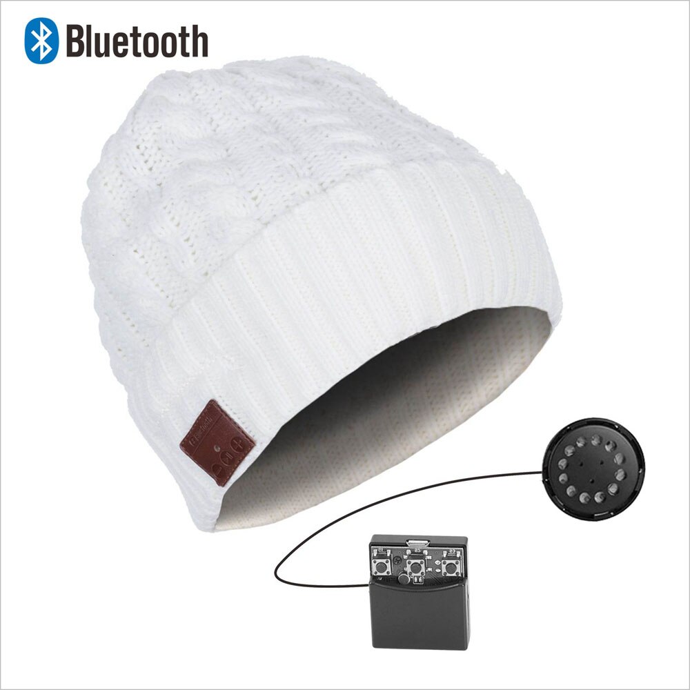 Bonnet Bluetooth stéréo sans fil mains libres | Bonnet tricoté, chapeau d'hiver, chapeau de sport, capuchon lavable, écouteurs musique Audio: 032B-ivory