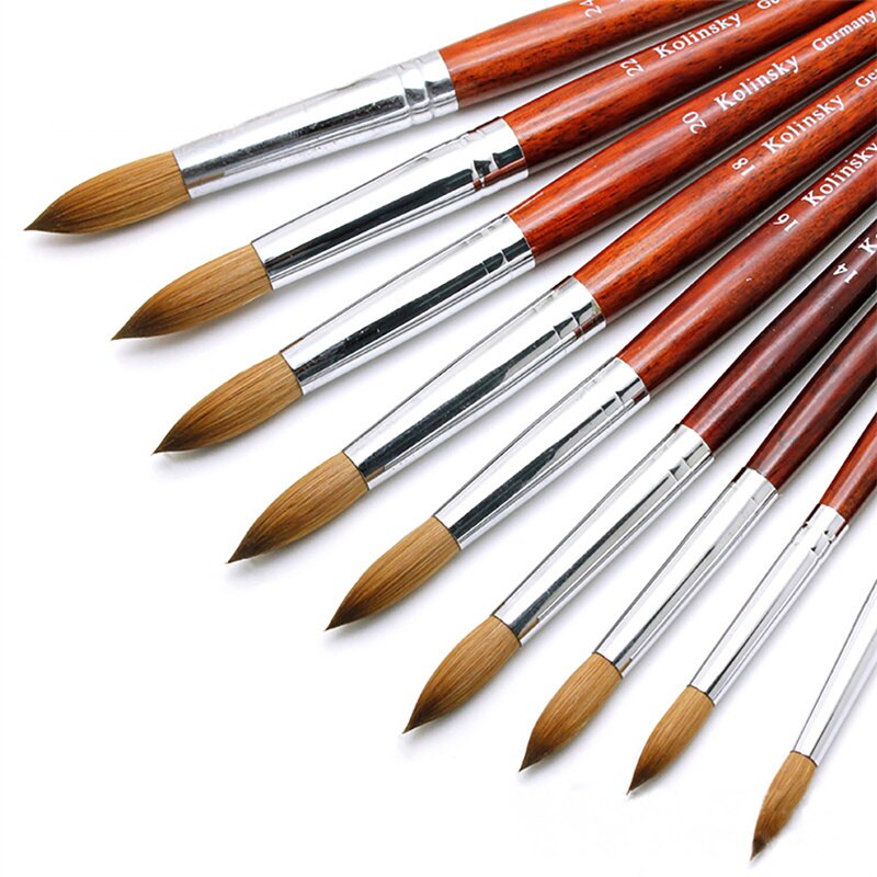 Kolinsky Round Sharp Nail Tool Wood Handle Size 8/10/12/14/16/18/20/22/24 Painting Nail Acrylic Brush
