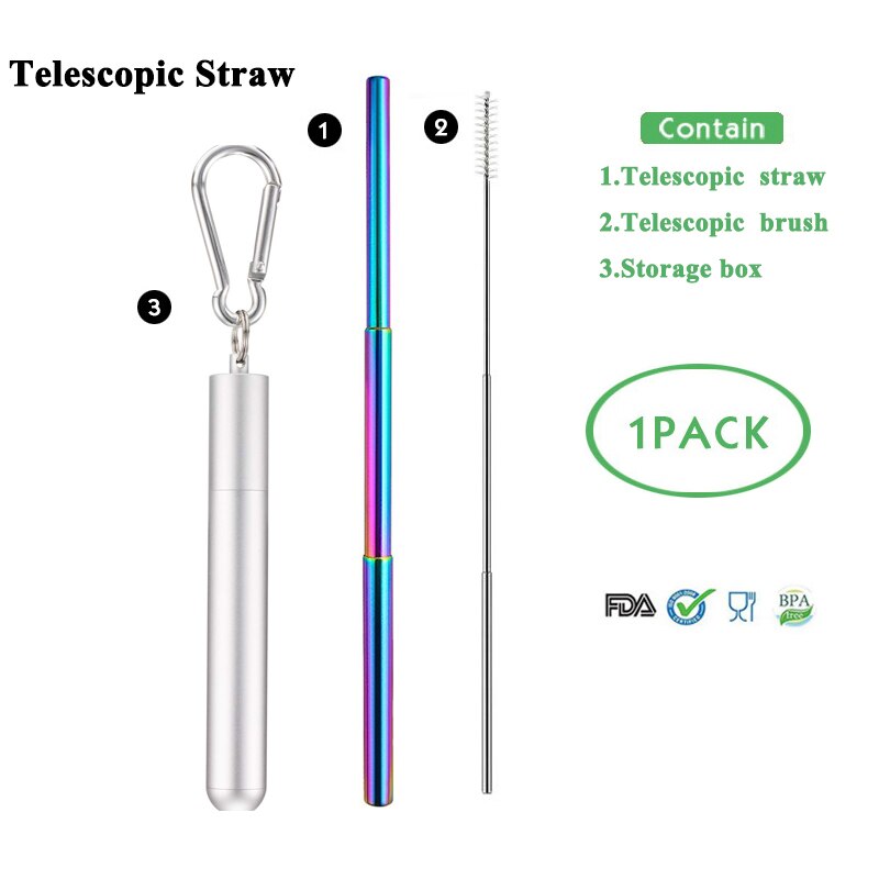 Telescopic Metal Drinking Straw Collapsible Reusable Straw Portable Stainless Steel Straw with Case and Brush for Travel Outdoor: T-straw 5