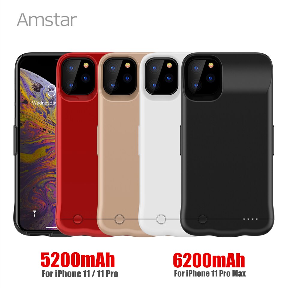 Fundas para cargador de batería Amstar, funda trasera para cargador de batería de 5200/6200mAh para iPhone 11 Pro Max X XR XS Max