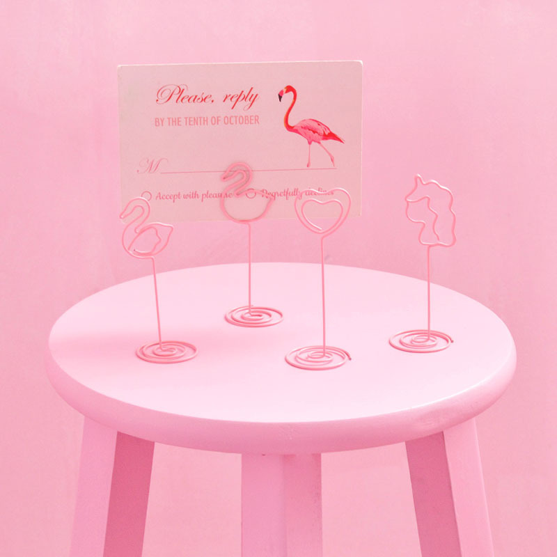10 Stks/set Roze Tafel Nummer Kaarthouders Cartoon Flamingo Cactus Vormige Photo Holder Stand Plaats Kaart Papier Menu Clips Voor party
