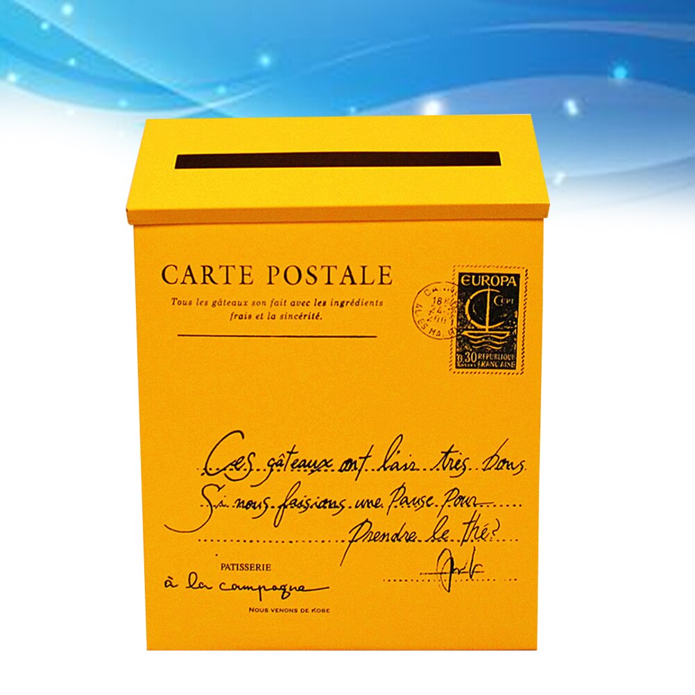 1pc Post Box Wall-mounted Decorative Retro Metal Mailbox Letter Box for Incoming Mail: Yellow