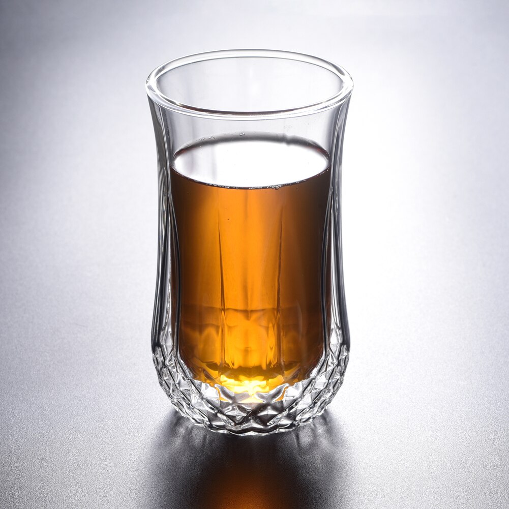 Värmebeständig dubbelväggtransparent glas whisky cocktail ölglas tjock bas hushållsvatten glas kopp för kaffe mjölk te