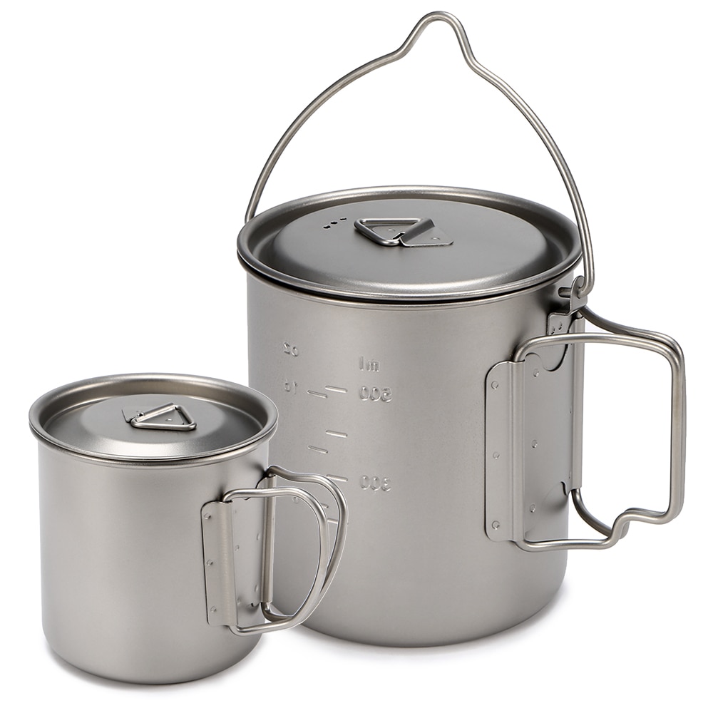 450ml 750ml kopper sett ultralett titan kopp hengende pottesett utendørs bærbar vannkopp sammenleggbart håndtak høyt