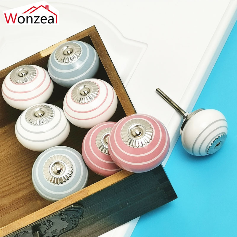 1PCS 41mm Ceramic Handles Ceramic Drawer Knobs Cupboard Door For Children Cupboard Pull With Base Furniture Handles