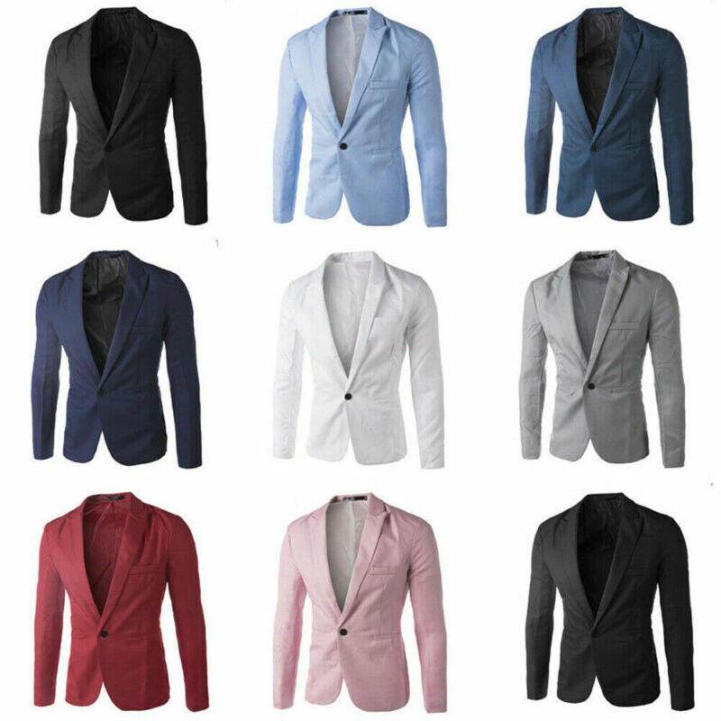 Chaqueta de traje de hombre sólido un botón Casual Blazer chaqueta normal de negocios Casual chaqueta