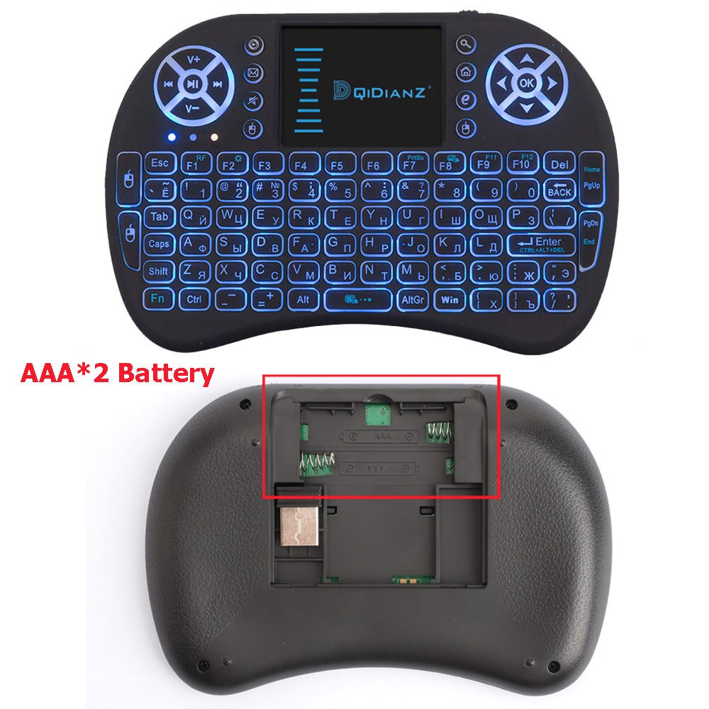 I8 baggrundsbelyst tastatur på 2.4 ghz understøtter flere sprog, der er egnede til mini-tv-set-top-bokse