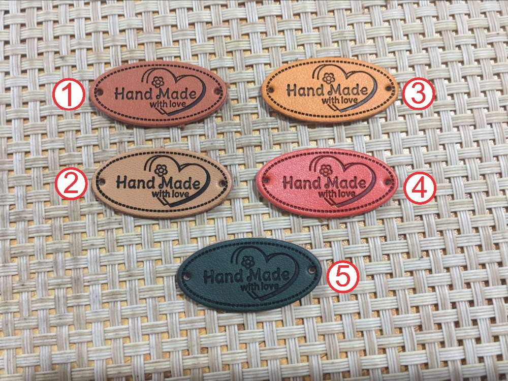 50 stk håndlavede pu læder etiketter 32 mm* 16mm / læder etiket /håndlavet med kærligheds etiket /pu etiket