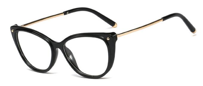 Kvinder kat briller stel kvinder rød metal ben kvinde briller retro mærke brille stel  uv400: C1 sort klar