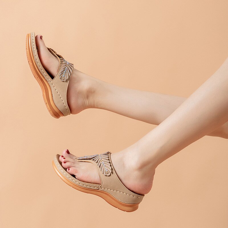 Chaussures d'été strass sandales à talons compensés string pantoufles tongs sandales de plage décontractées Sandalia ortopédica Feminina directe