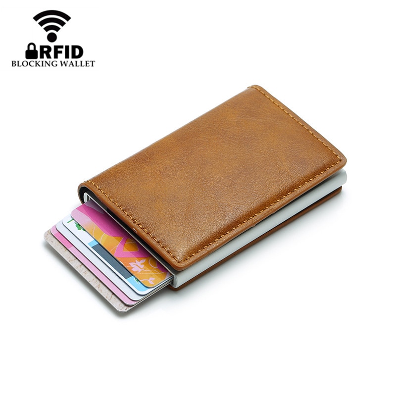 Mode Anti Rfid Blocking Mannen Creditcardhouder Lederen Kleine Portemonnee Id Bank Card Case Metalen Bescherming Portemonnee voor Vrouwen