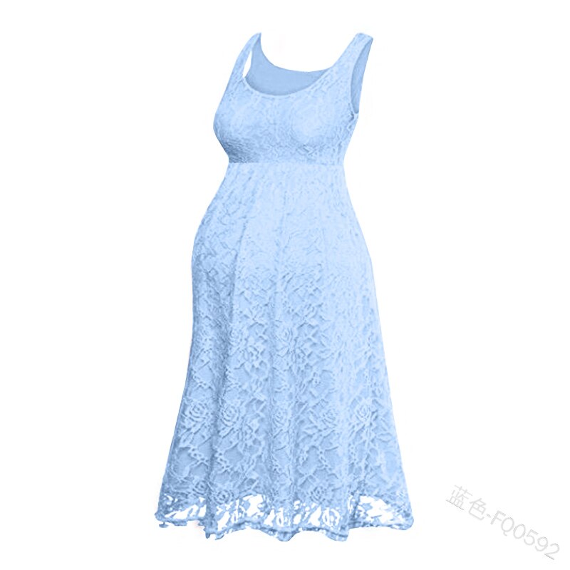 Vrouwen Dames Moederschap Jurken Zwangerschap Jurk Zwangere Jurk Floral Lace Overlay Mouwloze Baby Shower Party Cocktail Jurk: Sky Blue / L