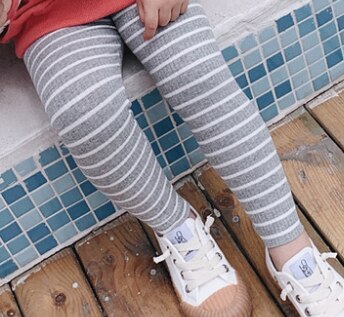Koreansk stil söta tjejer ren bomull 8 färger randiga leggings barn matchande leopard smala byxor: Grå / 12m