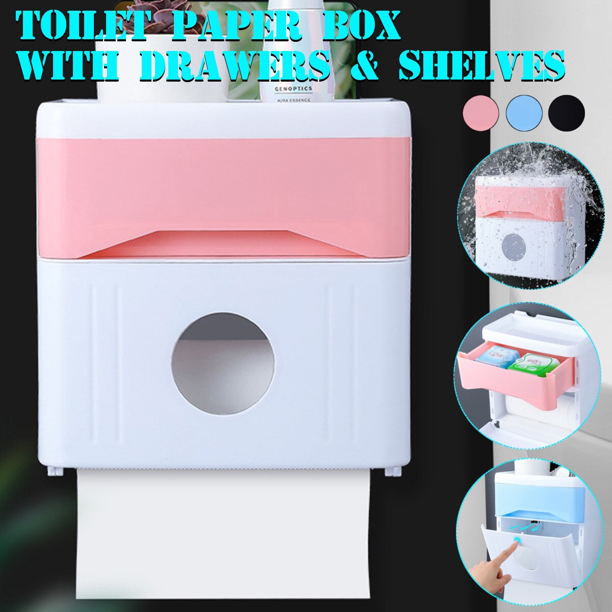 Dubbele Laag Plastic Toiletrolhouder Badkamer Papieren Tissue Doos Pers-Open Wandmontage Plank Opbergdoos Wc Dispenser