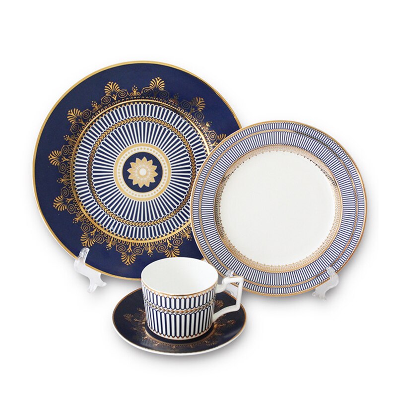 Assiette à Steak élégante en porcelaine, en os bleu, en céramique, plat à dîner, tasse à café, soucoupe, vaisselle familiale, décoration de la maison