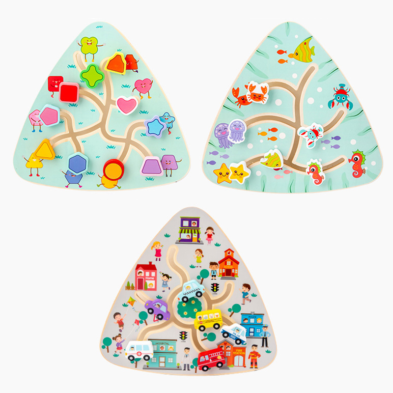 Tableros de laberinto Montessori, juguetes de madera, fruta Animal, rompecabezas deslizantes con forma Digital, juego a juego, juguetes educativos de aprendizaje para niños