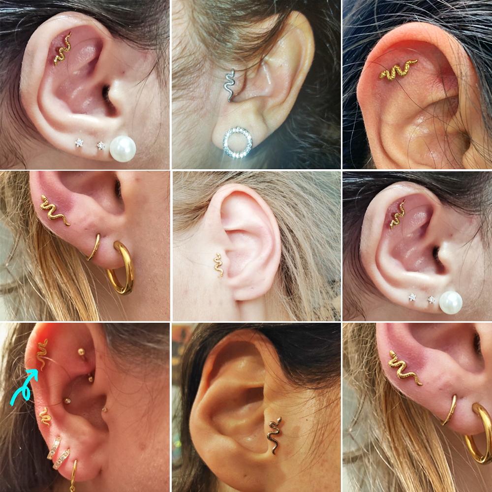 Boucle d&#39;oreille serpent en titane Piercing, sans fil, Cartilage, Tragus, Helix, boucle à lèvres, facile à porter, bijoux pour le corps, 1 pièce