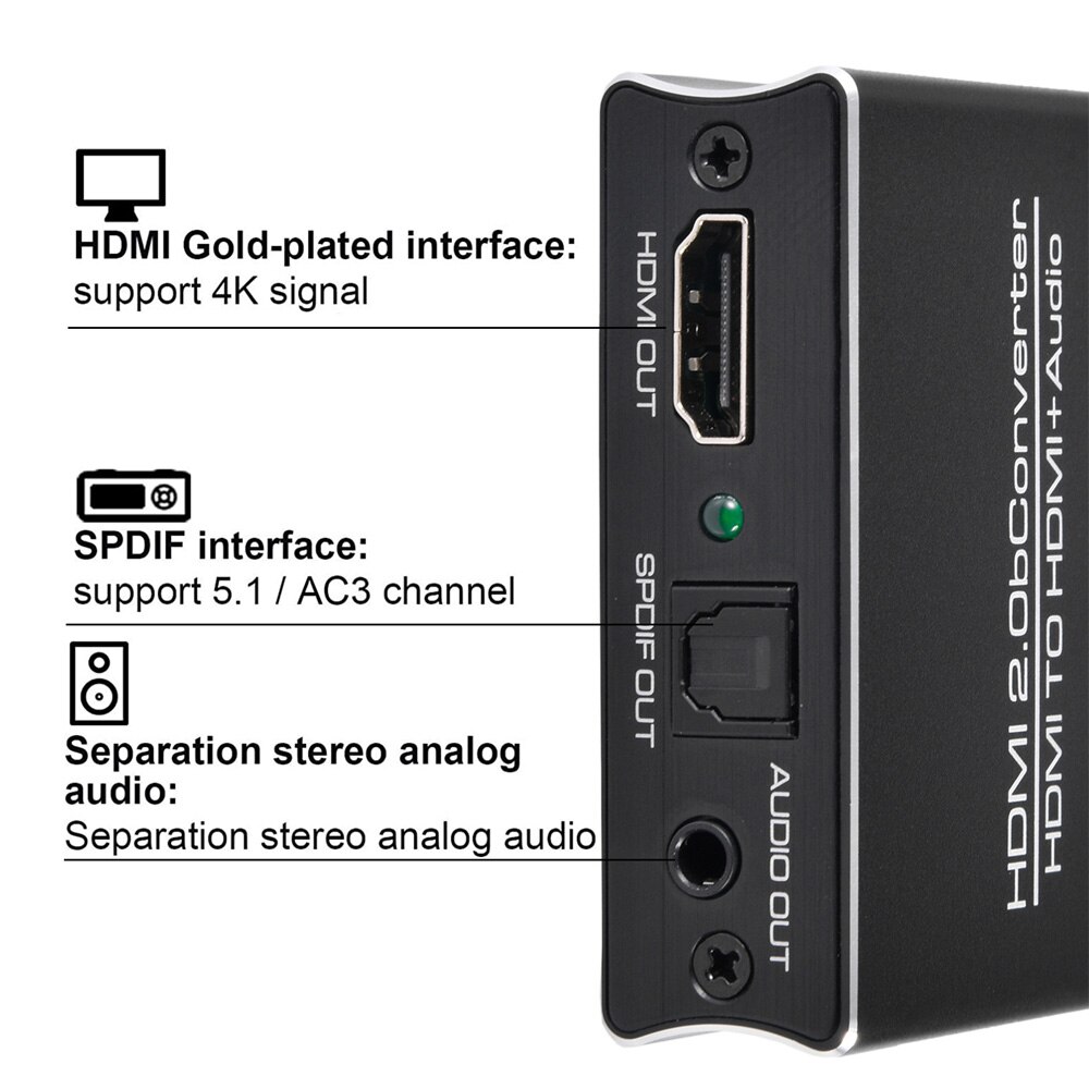4K*2K@60Hz HDMI-Compatible Splitter UHD HDMI-Compatible Audio Seperator Extractor Support SPDIF+R/L Analog Audio Out for TV PS4
