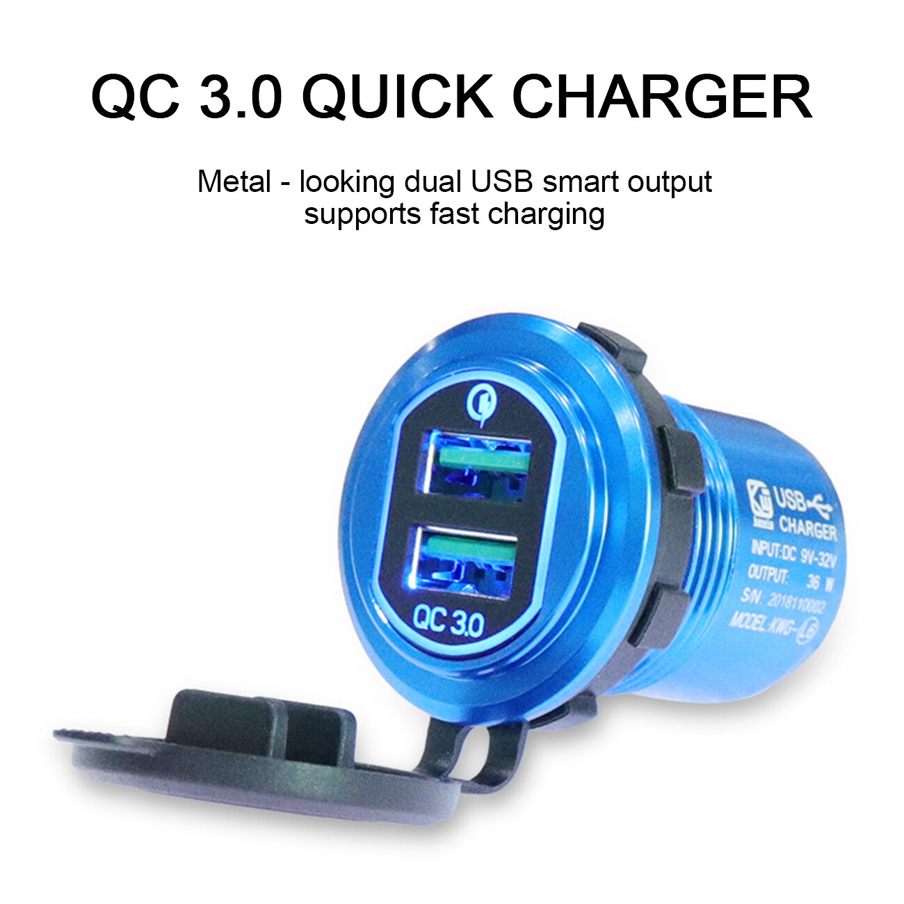 Qc 3.0 Usb Charger Snellader Motorfiets Dual Auto Usb Aluminium Charger Socket Led Display Met Caps Voor Vrachtwagen Boot auto Atv