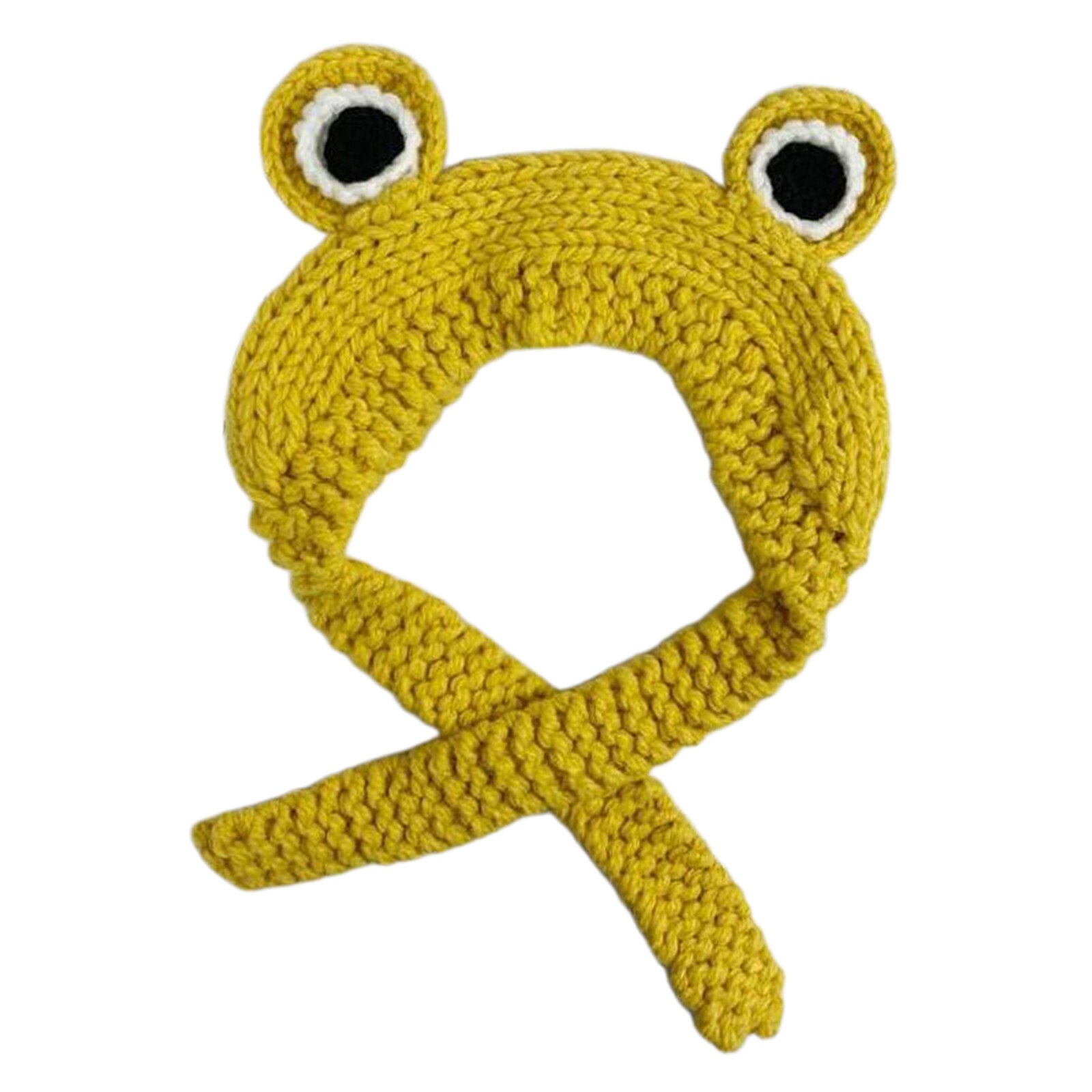 Kobiety mężczyźni śliczne żaba oczy splot dziergana czapka kapelusz jednolity kolor szydełka czapka zimowa ciepła czapka: żółty