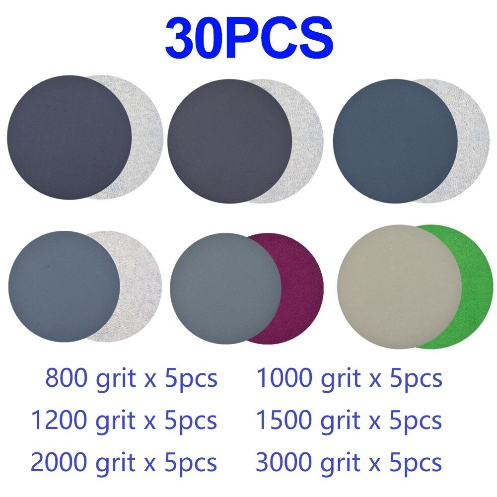 30Pcs 7inch Wet And Dry Sanding Discs 180mm Hook & Loop Sandpaper 800-3000 Grit 30*Sanding Discs Silicon Carbide