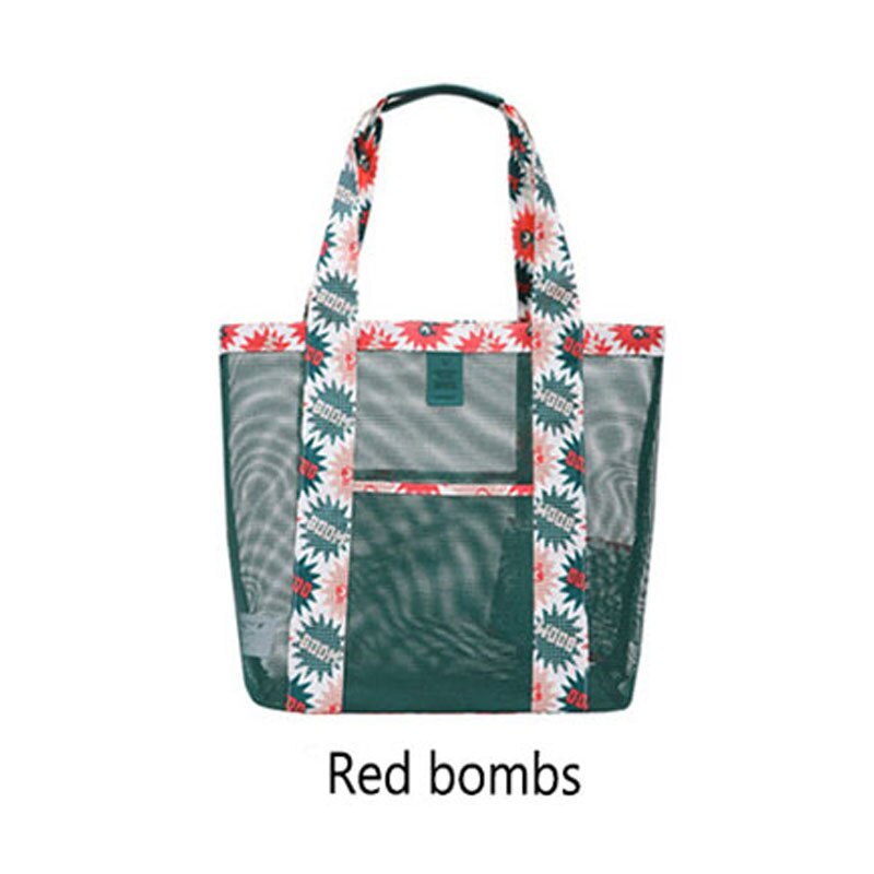 Casual Vrouwen Bloemen Grote Capaciteit Tote Polyester Schoudertas Boodschappentas Opengewerkte Mesh Strand Tassen Casual Tote Feminina: Red bombs