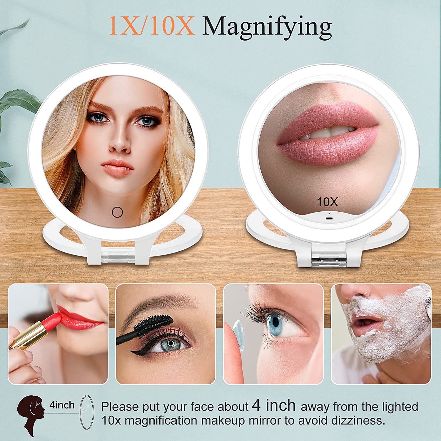 2/5/10x Magnifying Handheld Mirror ,Travel Folding Hand Held Mirror,Double Sided Pedestal Makeup Mirror with 1/10x Magnification