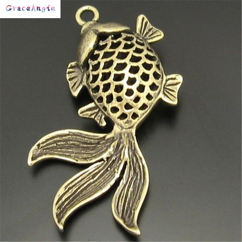 GraceAngie 10PCS Vintage Style Bronze Tone Brass Goldfish Pendant Charm Jewelry Finding 30*24mm 03751