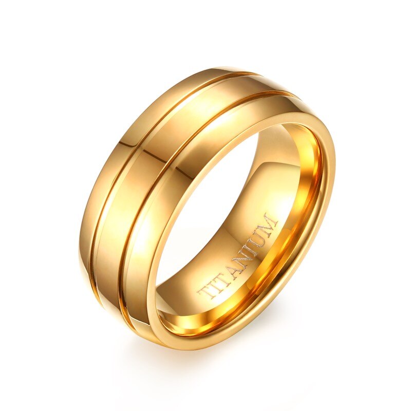 Vnox Pure Titanium Ring Mannen Sieraden 8Mm Zwart Titanium Ring Matte Afwerking Amerikaanse Maat 9 10 11 12: 10 / gold