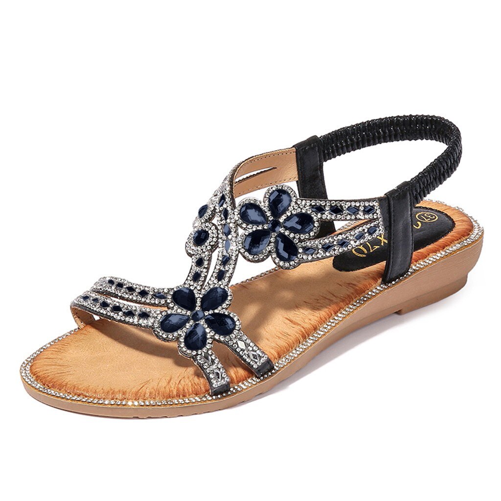 Women Sandals Bohemia Summer Ladies Bling Flower Crystal Platform wedge Party Flat Women Beach Casual Shoes Sandals #45