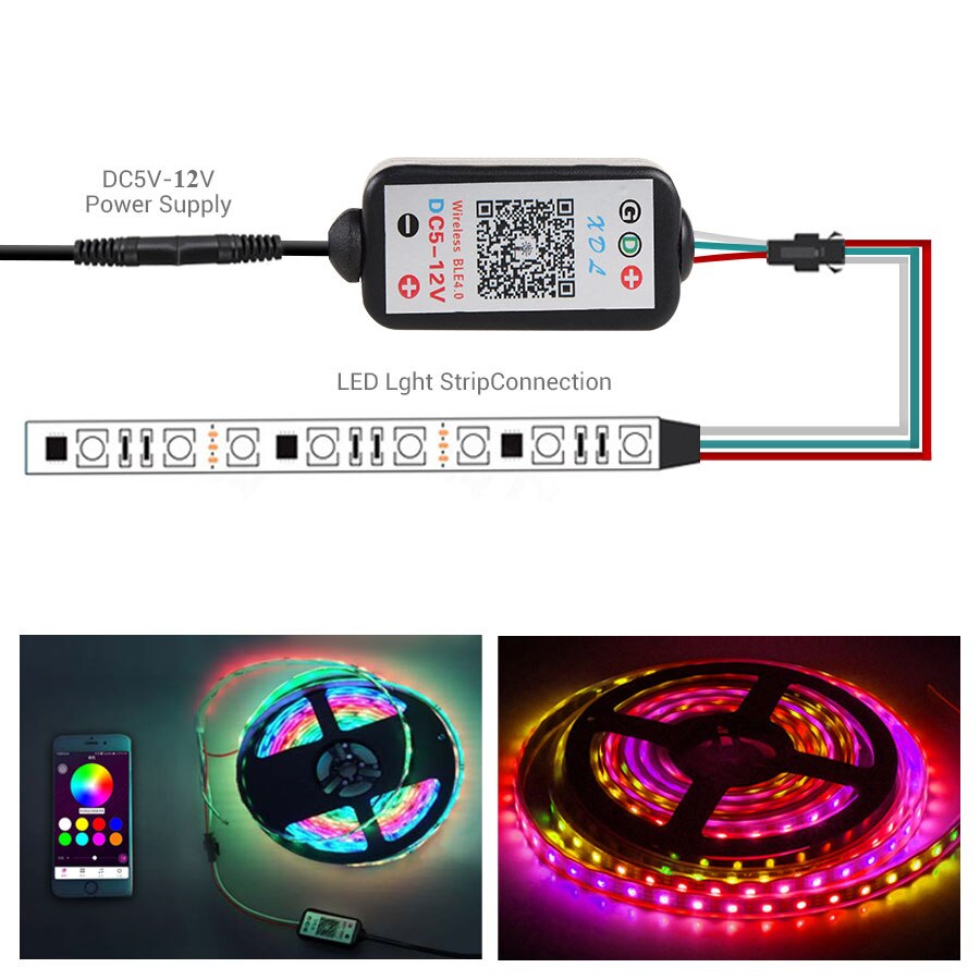DC 5V~12V RGB LED Bluetooth Controller APP Wireless Remote Control WS2811 WS2812B Dimmer for SK6812 Addressable Pixels LED Strip