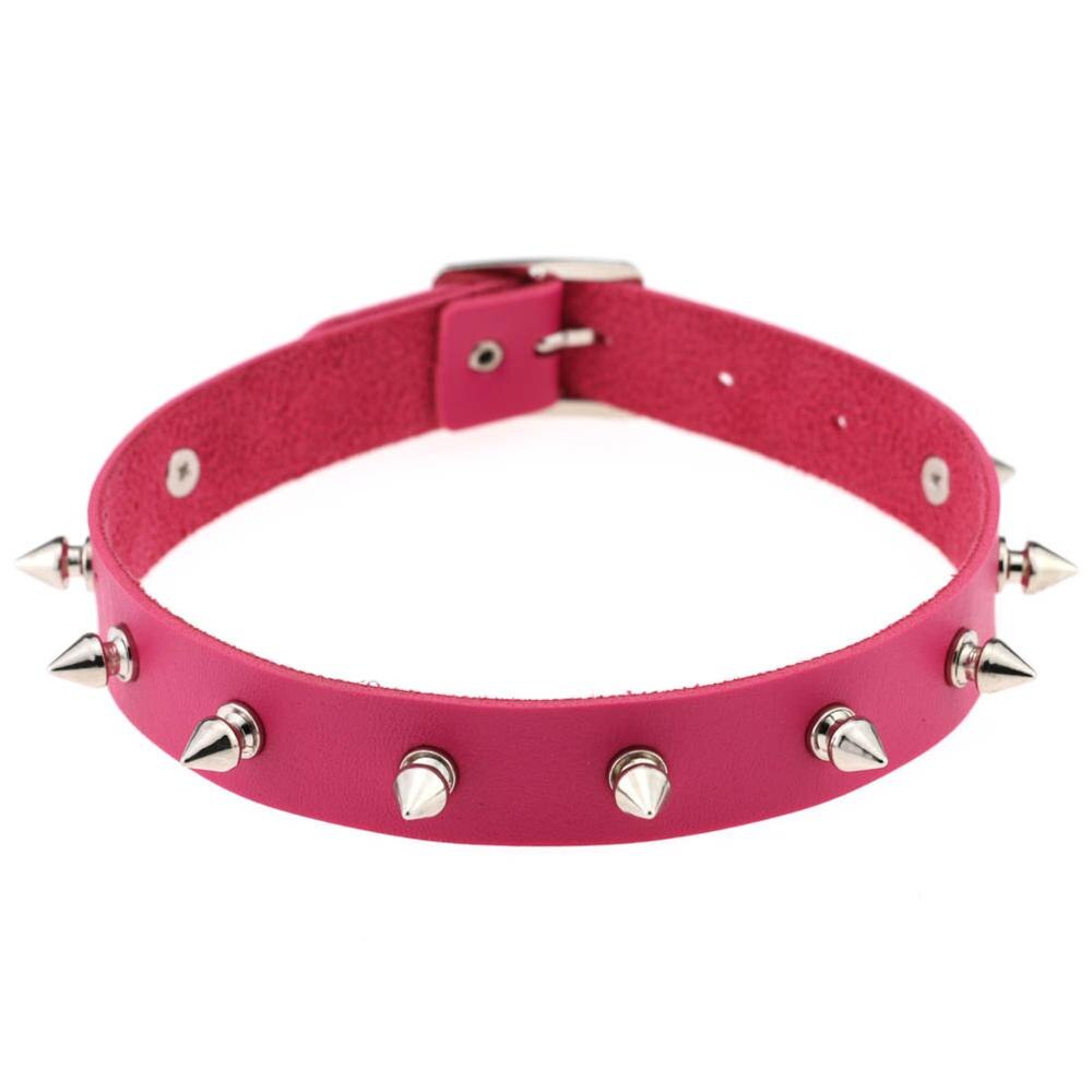 Punk Lady Gothic Leder Halsband Herz Kette Spike Niet Schnalle Kragen Halskette: fuchsia