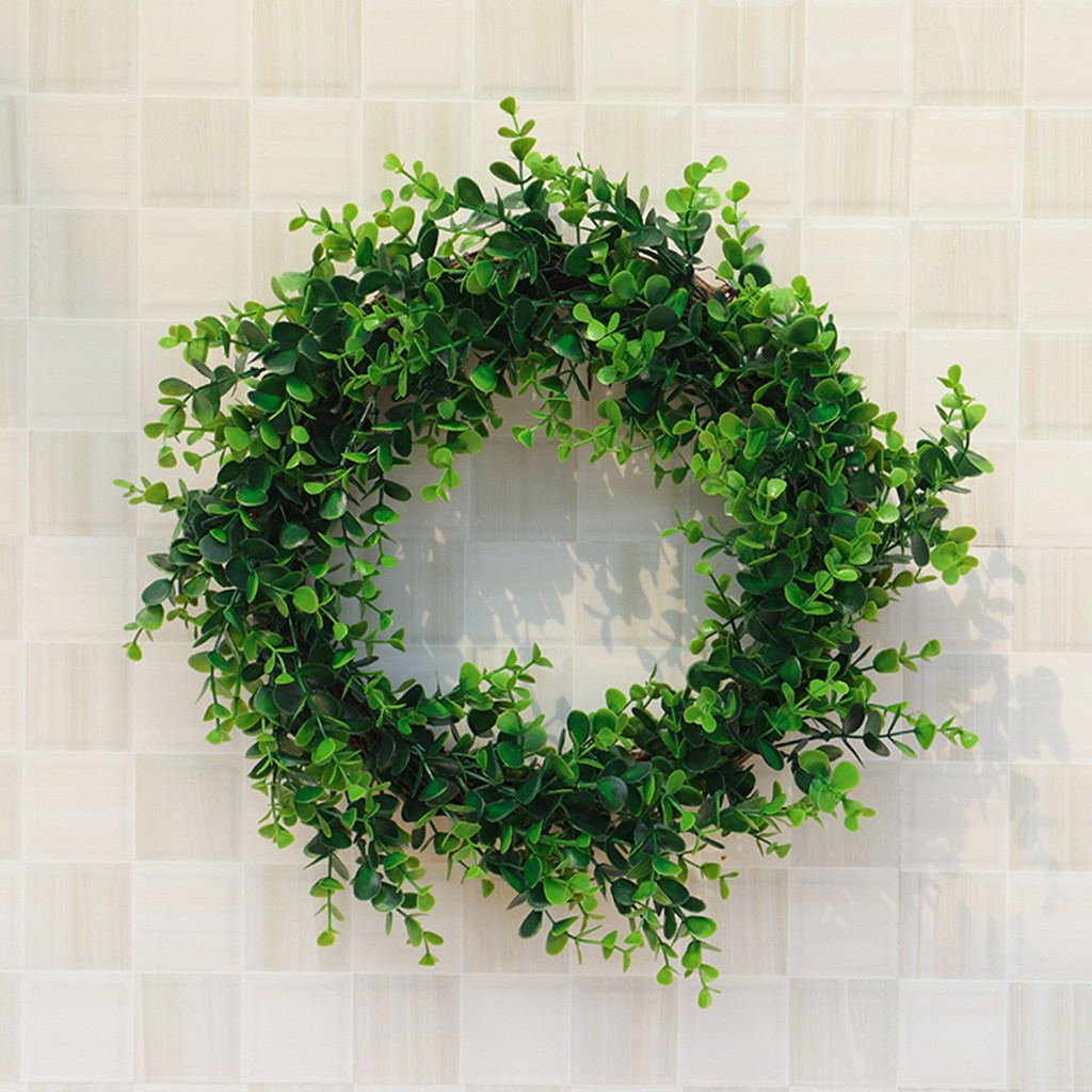 Artificial green leaf eucalyptus leaf wreath 30 cm simulation clover wreath outdoor green wreath front door wall decoration
