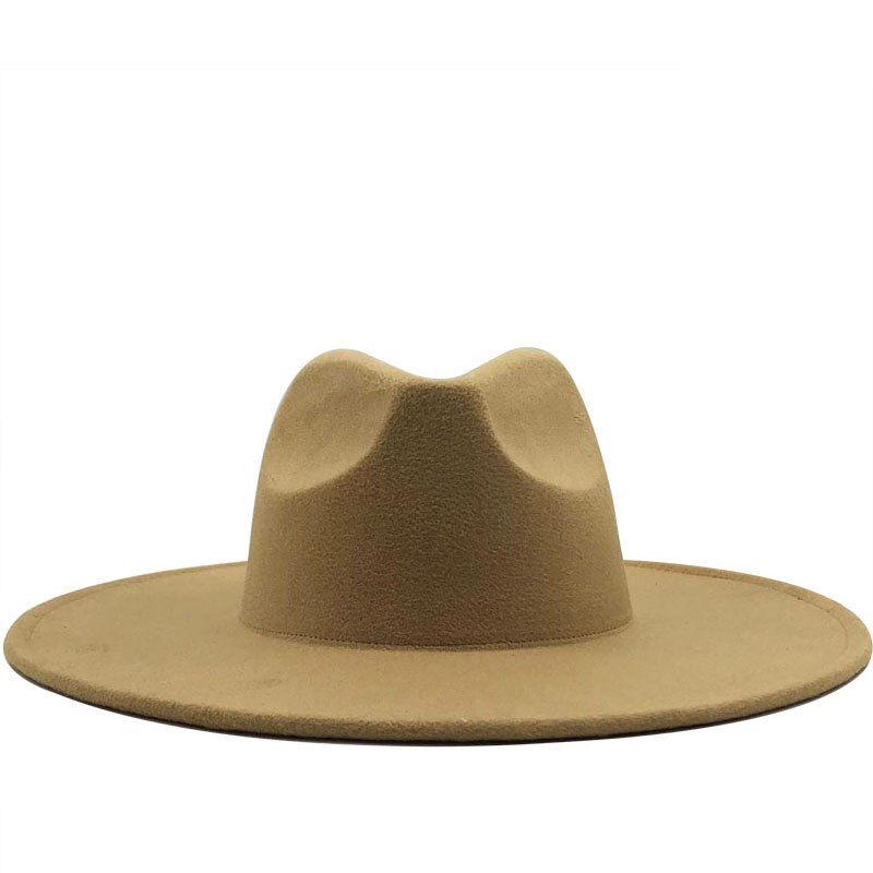 Simple british style vinteruld solid klassisk fedoras cap mænd kvinder panama jazz hat 9.5cm wide brim big fedoras: Lys khaki