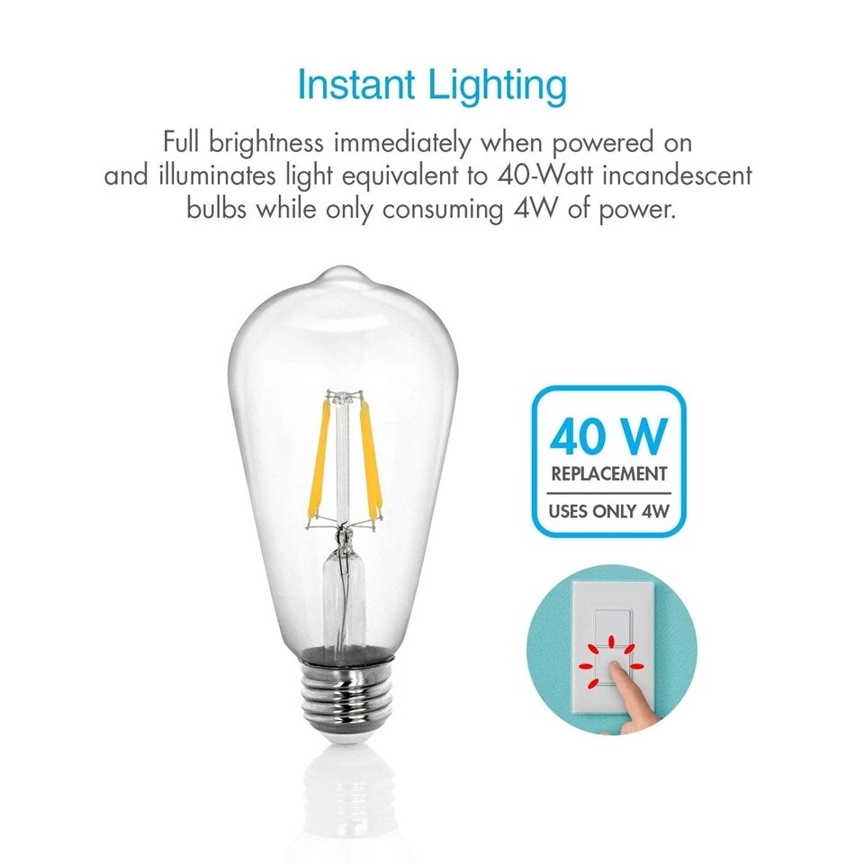 Pack of 6 Vintage Edison 6W 220V E26/E27 ST64 Base Squirrel Cage Filament Incandescent Light Bulb Warm White