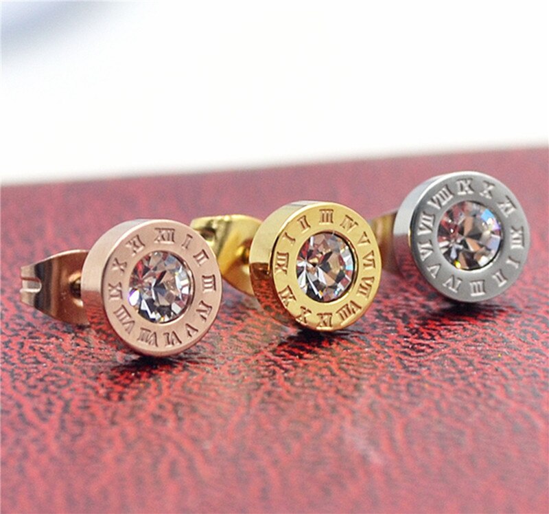 Martick 316 rustfrit stål runde glans aaa  cz 8mm diameter romertal øreringe til kvinder mærke smykker  g6