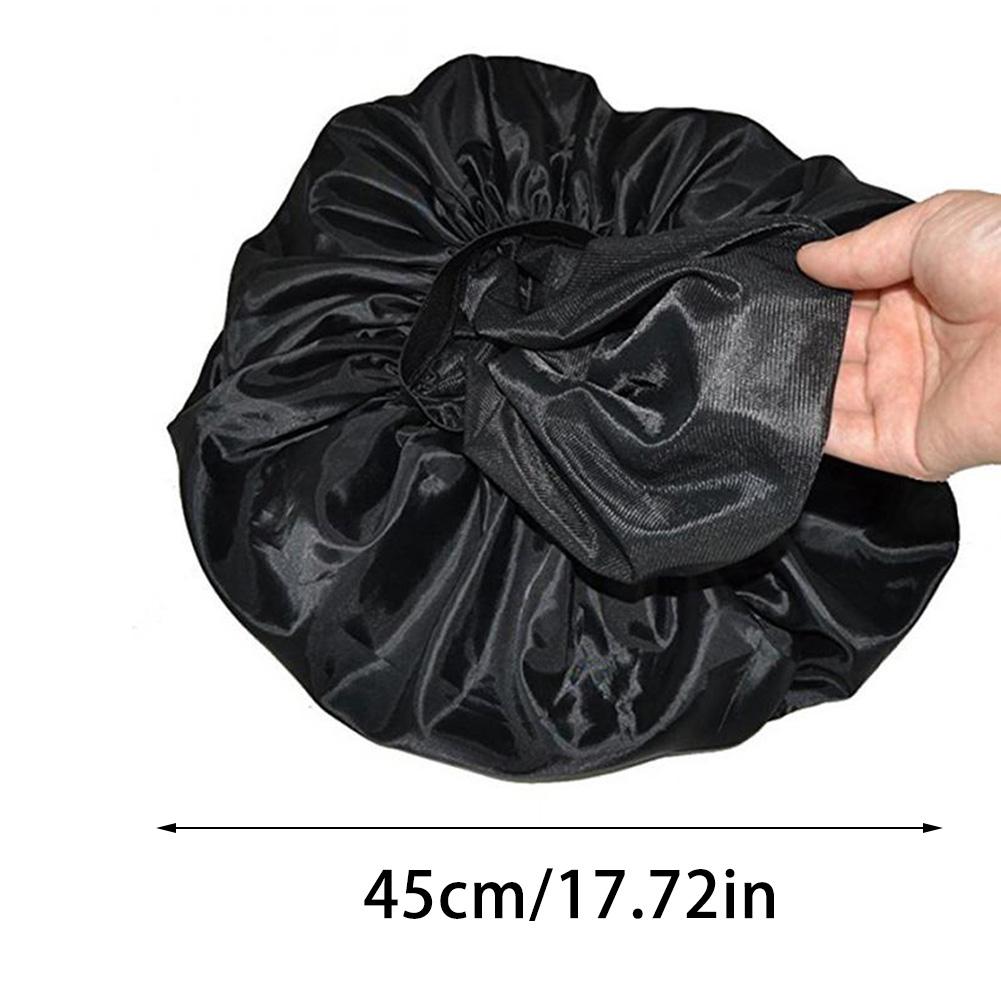 Super Giant Women Big Size Beauty print Satin Silk Bonnet Sleep Night Cap Head Cover Bonnet Hat for For Curly Springy Hair Black