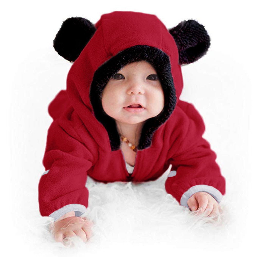 Infant Baby Rompers Boys Girls Fleece Hooded Winter Fleece Jumpsuit Soft Newborn Cute Cartoon Coats Newborn Infant Bodysuits