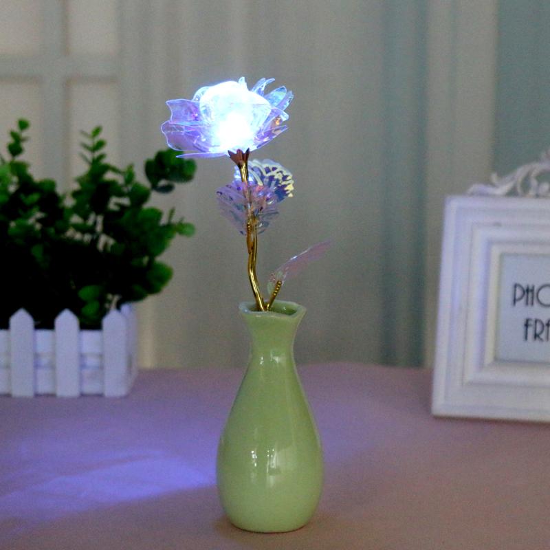 Valentine's Day 24K Foil Plated Rose Gold Rose Lasts Forever Love Wedding Decor Lover Lighting Rose