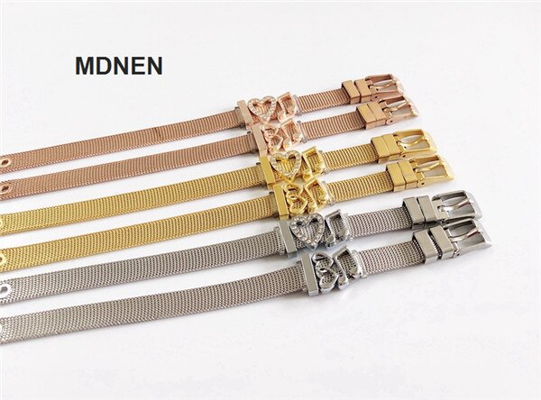 Rvs Keeper Mesh Armband met 3 pcs "I LOVE MUSIC" Slide Charms, Keeper Armbanden, DIY Sieraden