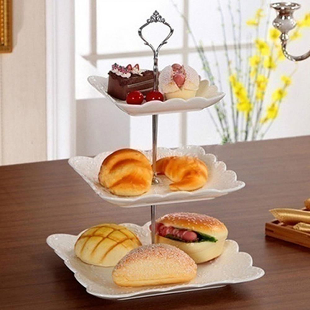 3 Tiers Zinklegering Kroon Cake Stand Pijler Zonder Plaat Desserts Fruit Cookie Cake Rack Handvat Bruiloft Accessoires