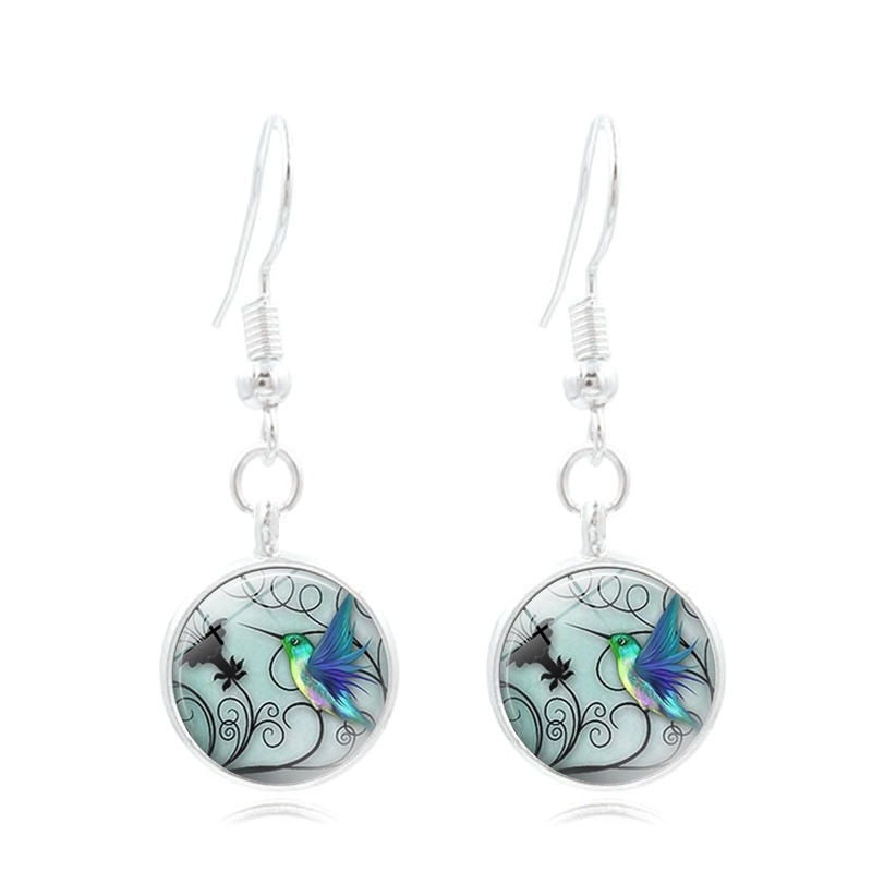 Hummingbird Cabochon Glas Hanger Ketting Armband Oorbellen Sieraden Set Totaal 4 Stuks Voor Vrouwen Mode Trui Keten
