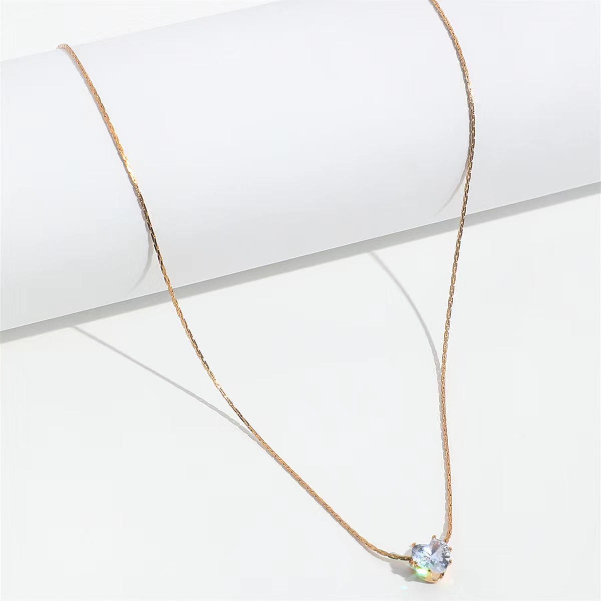 Peri'sbox-collar con dije de circonita solitario minimalista y delicado, cadena de acero inoxidable antideslustre, collar redondo de piedra Cz transparente,: Oro oscuro