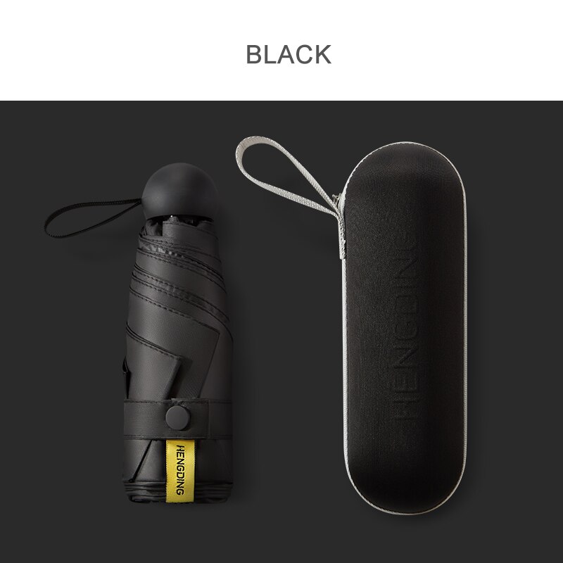Miniparaguas para mujer, sombrilla de bolsillo a prueba de viento, colorida, Anti UV de lluvia, protección solar, 6K, pequeña: Black