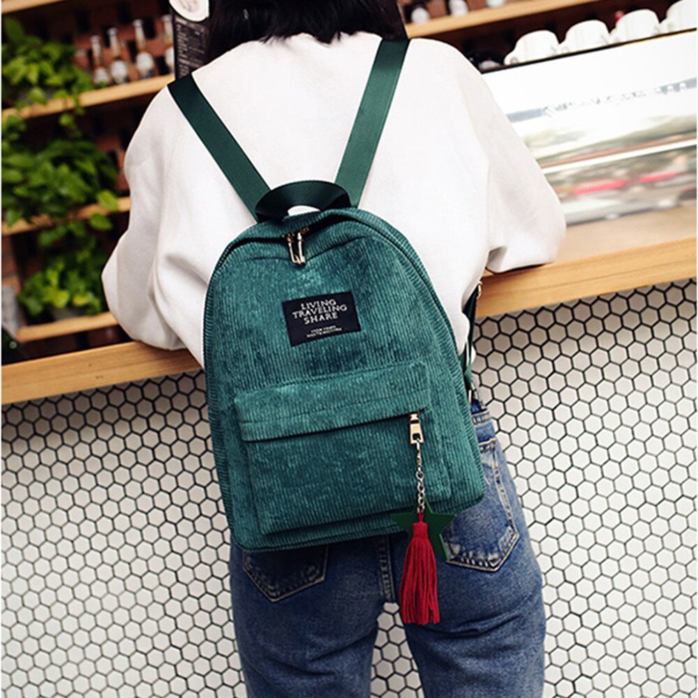 High Student Women's Canvas Tassel School Bags Travel Backpack Bag Solid Backpack School Bags For Teenage College Large #S11