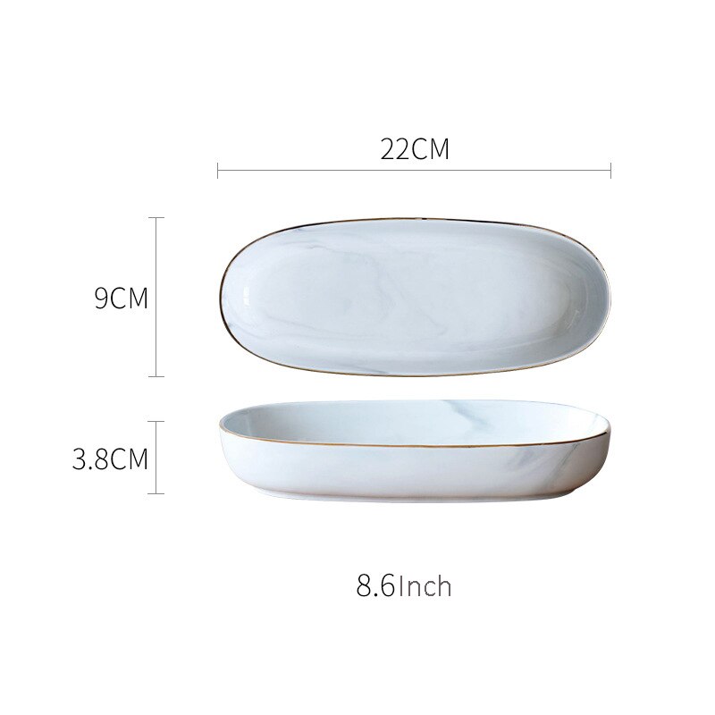 Gold Marble Ceramic Plate Dish Dessert Food Plate Jewelry Ring Necklace Dish Bathroom Vanity Storage Tray Trinket Dish: 8.6 Gray oval