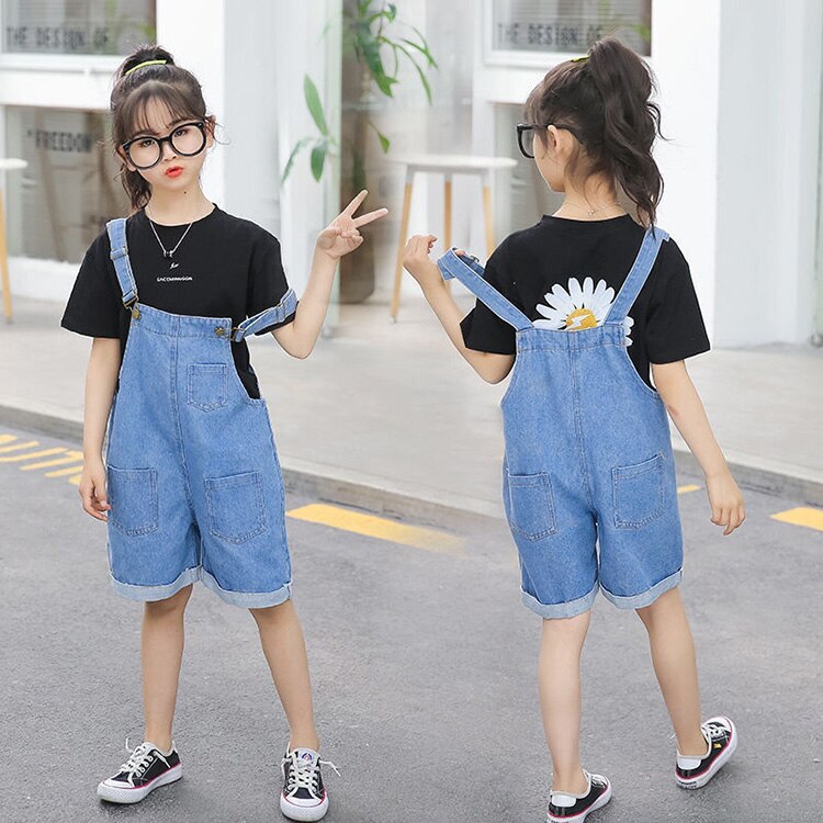 Mono vaquero holgado para niños y niñas, pantalones cortos para adolescentes, pantalones vaqueros de verano, monos, Pantalones