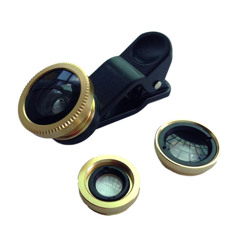 Phone Lens Fisheye Lens 0.67x Wide-angle Zoom Lens Fisheye Lens 6x Macro Lens Camera Kit with Mobile Phone Clip for Smartphone: gold