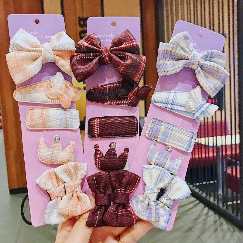 Accesorios para el cabello para bebé, 6 uds., horquilla con lazo de cuadros para niña, cinta para el pelo con lazo